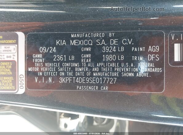 3KPFT4DE9SE017727 2025 KIA K4 Серый Вид подкапотного пространства