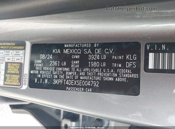 3KPFT4DEXSE004792 2025 KIA K4 Gray Widok komory silnika