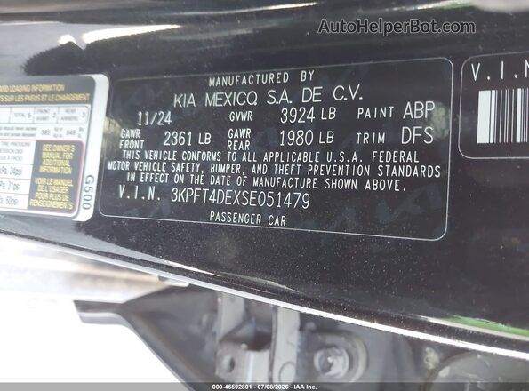 3KPFT4DEXSE051479 2025 KIA K4 Black Engine compartment view