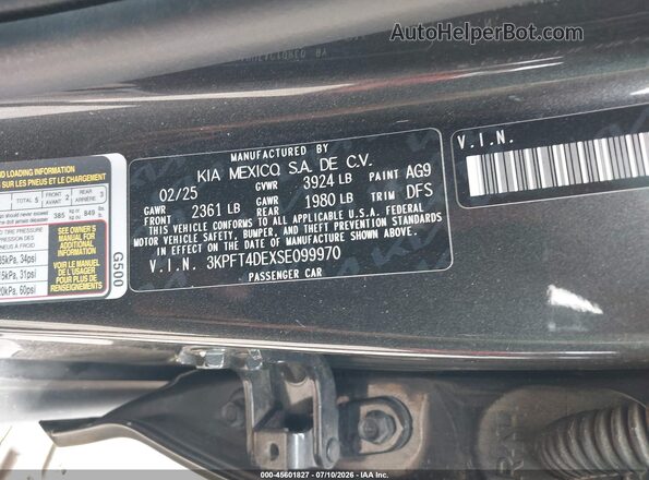 3KPFT4DEXSE099970 2025 KIA K4 Gray Engine compartment view