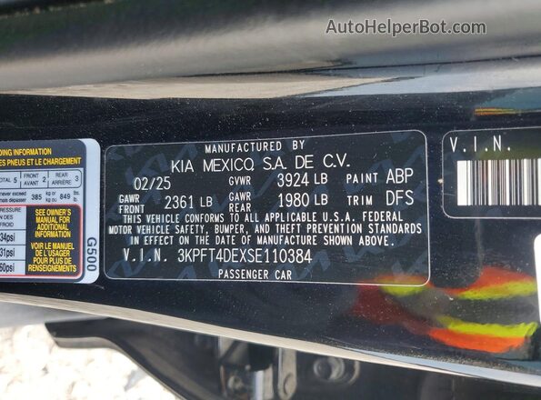 3KPFT4DEXSE110384 2025 KIA K4 Black Շարժիչի բաժամունքի տեսք