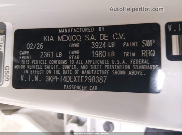 3KPFT4DEXTE298387 2026 KIA K4 Белый Вид подкапотного пространства