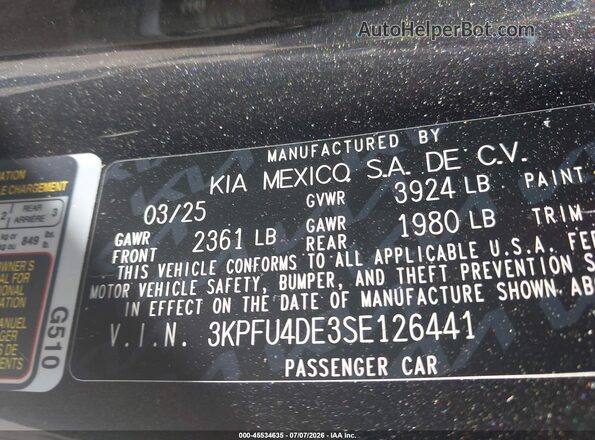 3KPFU4DE3SE126441 2025 KIA K4 Gray Vista del compartimento del motor