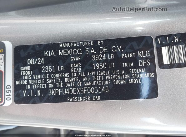 3KPFU4DEXSE005146 2025 KIA K4 Gray Շարժիչի բաժամունքի տեսք