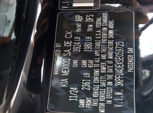 3KPFU4DEXSE059725 2025 KIA K4 Черный Вид наклейки с VIN-кодом