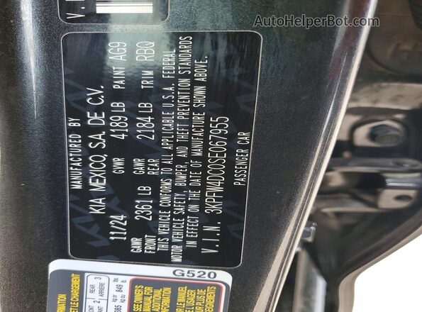 3KPFW4DC0SE067955 2025 KIA K4 Gray Widok komory silnika