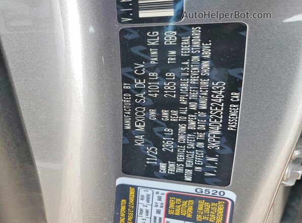 3KPFW4DE2SE246435 2025 KIA K4 Silver Вид підкапотного простору