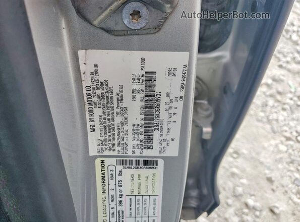 3LN6L2GK3GR608931 2016 LINCOLN MKZ Серебряный Вид наклейки с VIN-кодом