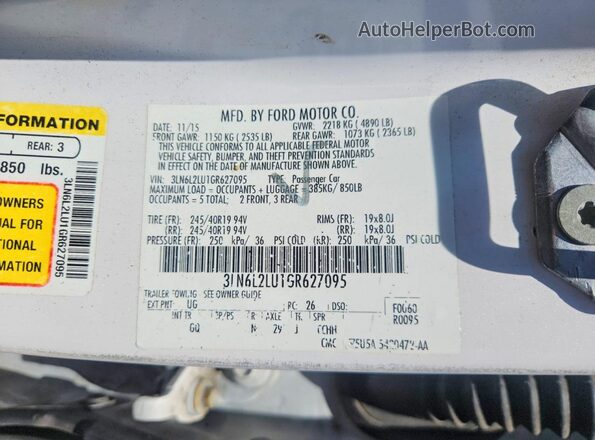 3LN6L2LU1GR627095 2016 LINCOLN MKZ Белый Вид подкапотного пространства