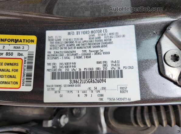 3LN6L2LU5GR626094 2016 LINCOLN MKZ Gray Շարժիչի բաժամունքի տեսք