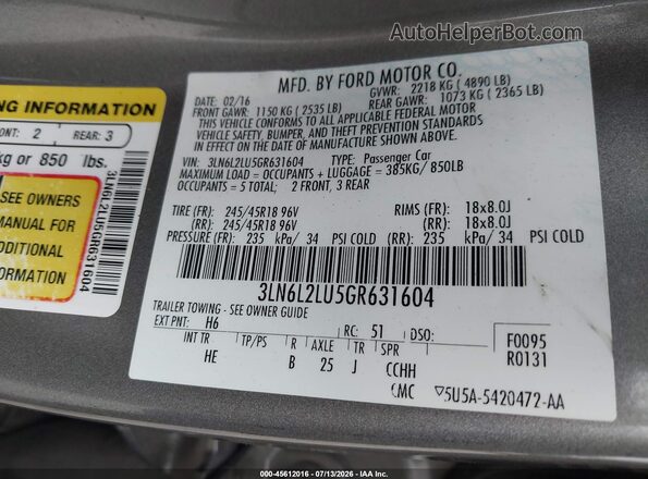 3LN6L2LU5GR631604 2016 LINCOLN MKZ HYBRID Beige Engine compartment view