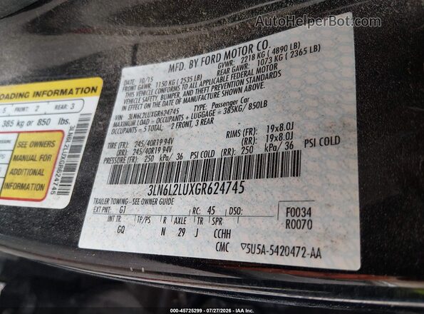 3LN6L2LUXGR624745 2016 LINCOLN MKZ HYBRID Black ძრავის განყოფილების ხედი