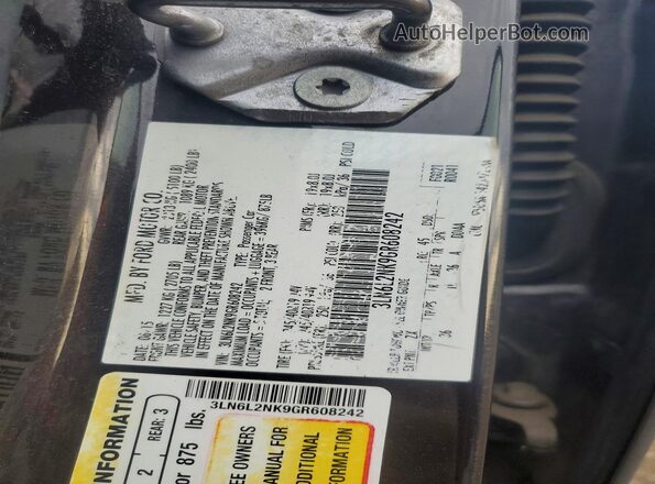 3LN6L2NK9GR608242 2016 LINCOLN MKZ Black Widok naklejki z numerem VIN