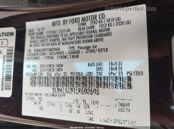 3LN6L5A91LR608606 2020 LINCOLN MKZ Purple Engine compartment view