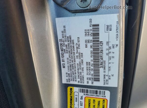 3LN6L5A91LR611439 2020 LINCOLN MKZ Silver Вид підкапотного простору