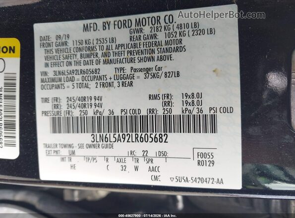 3LN6L5A92LR605682 2020 LINCOLN MKZ Черный Вид подкапотного пространства