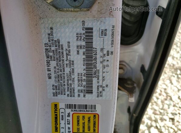 3LN6L5B93LR616317 2020 LINCOLN MKZ White Շարժիչի բաժամունքի տեսք