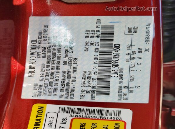 3LN6L5D99JR614503 2018 LINCOLN MKZ Red Engine compartment view
