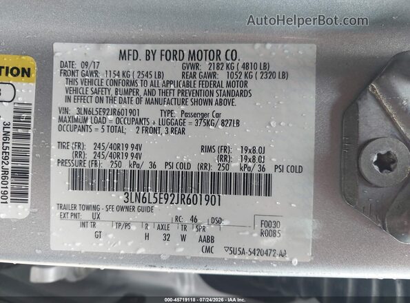 3LN6L5E92JR601901 2018 LINCOLN MKZ Silver Widok komory silnika