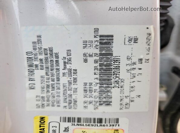 3LN6L5E92LR613971 2020 LINCOLN MKZ White VIN sticker view