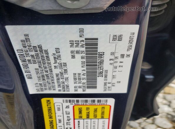 3LN6L5E97HR619983 2017 LINCOLN MKZ Blue Շարժիչի բաժամունքի տեսք