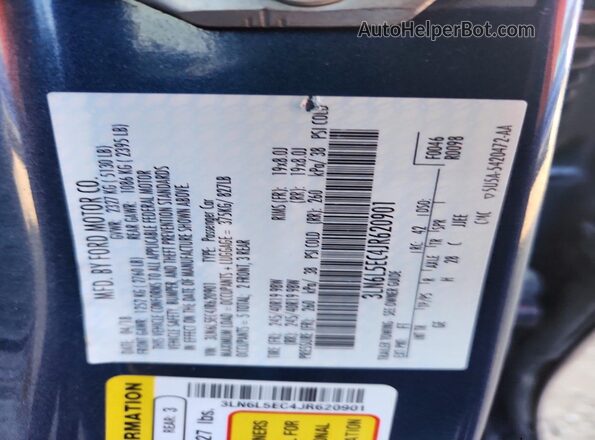 3LN6L5EC4JR620901 2018 LINCOLN MKZ Blue Շարժիչի բաժամունքի տեսք