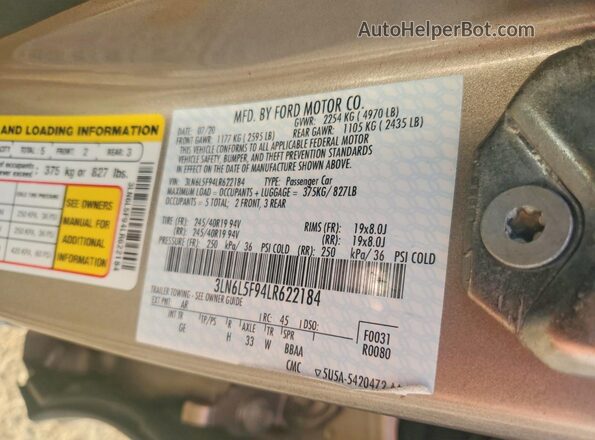 3LN6L5F94LR622184 2020 LINCOLN MKZ Gold ძრავის განყოფილების ხედი
