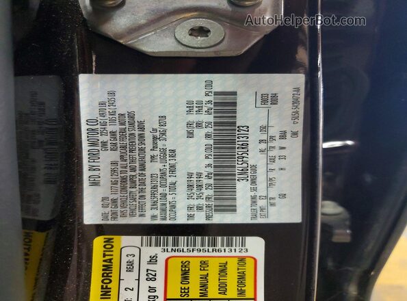 3LN6L5F95LR613123 2020 LINCOLN MKZ Brown Vista del compartimento del motor