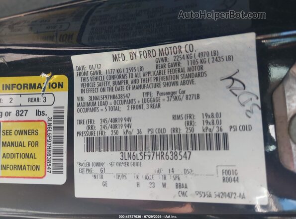 3LN6L5F97HR638547 2017 LINCOLN MKZ Black Engine compartment view