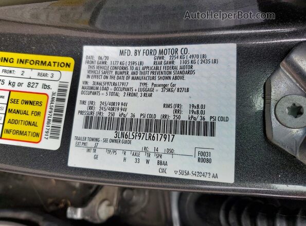 3LN6L5F97LR617917 2020 LINCOLN MKZ Черный Вид наклейки с VIN-кодом