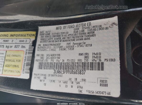 3LN6L5F99JR603837 2018 LINCOLN MKZ Black Widok komory silnika