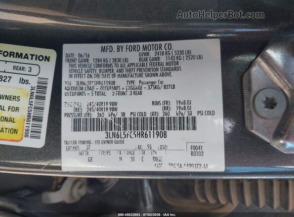 3LN6L5FC5HR611908 2017 LINCOLN MKZ Серый Вид подкапотного пространства