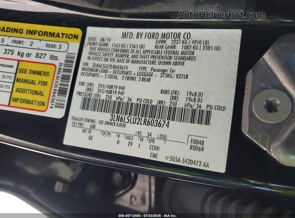 3LN6L5LU2LR603674 2020 LINCOLN MKZ Черный Вид подкапотного пространства