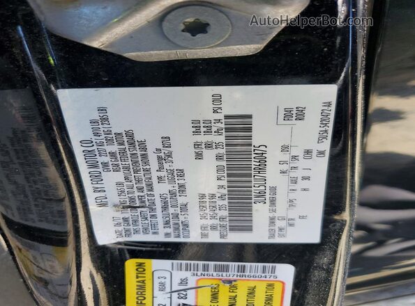 3LN6L5LU7HR660475 2017 LINCOLN MKZ Black VIN კოდის სტიკერის ხედი