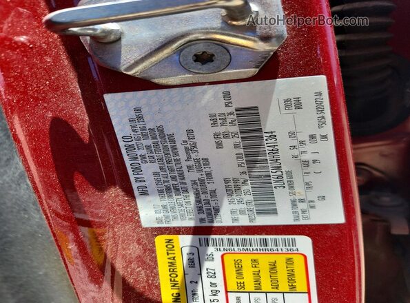 3LN6L5MU4HR641364 2017 LINCOLN MKZ Red Vista de la etiqueta del VIN