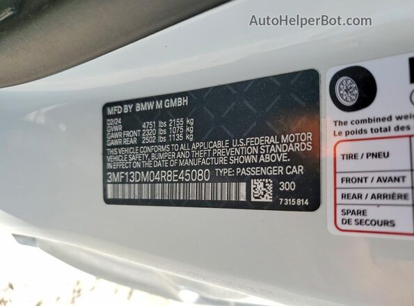3MF13DM04R8E45080 2024 BMW M2 White Widok komory silnika