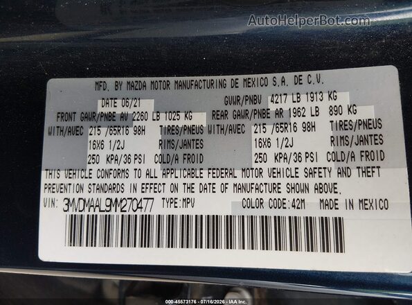 3MVDMAAL9MM270477 2021 MAZDA CX-30 Blue Շարժիչի բաժամունքի տեսք