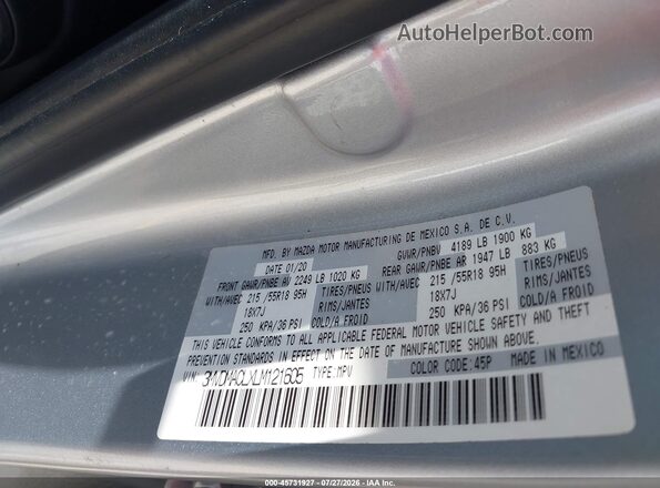 3MVDMACLXLM121605 2020 MAZDA CX-30 Silver Vista del compartimento del motor