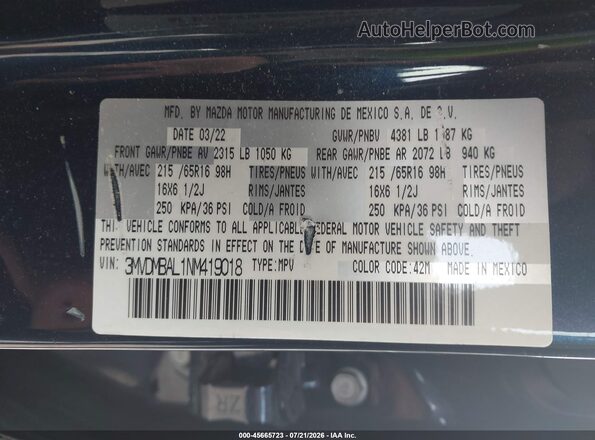 3MVDMBAL1NM419018 2022 MAZDA CX-30 Blue Engine compartment view