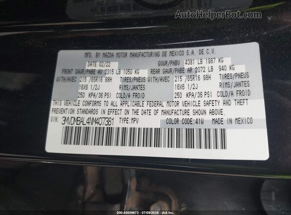 3MVDMBAL4NM407381 2022 MAZDA CX-30 Black Engine compartment view