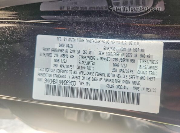 3MVDMBAL8MM263400 2021 MAZDA CX-30 Black VIN կոդի պիտակի տեսք