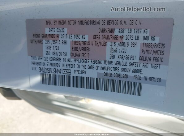 3MVDMBAL9NM413399 2022 MAZDA CX-30 White Widok komory silnika