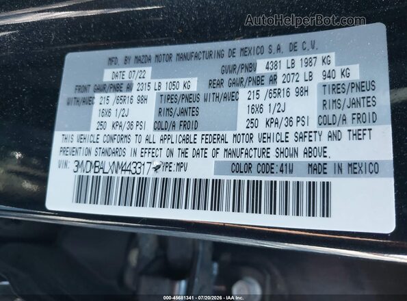 3MVDMBALXNM443317 2022 MAZDA CX-30 Black Widok komory silnika
