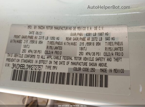 3MVDMBBL0MM272767 2021 MAZDA CX-30 White Vista del compartimento del motor