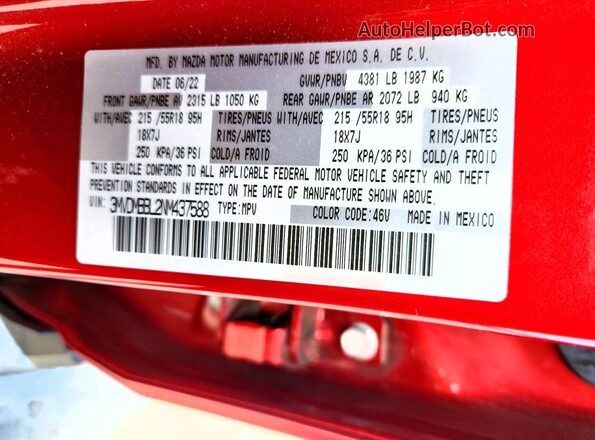 3MVDMBBL2NM437588 2022 MAZDA CX-30 Red Widok naklejki z numerem VIN