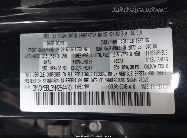 3MVDMBBL3MM264470 2021 MAZDA CX-30 Black ძრავის განყოფილების ხედი