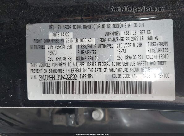 3MVDMBBL3NM422632 2022 MAZDA CX-30 Black Vista del compartimento del motor