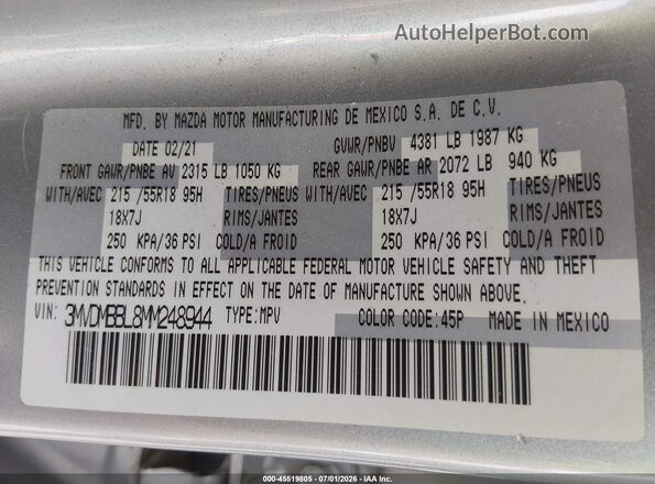 3MVDMBBL8MM248944 2021 MAZDA CX-30 Silver Widok komory silnika