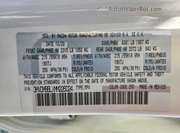 3MVDMBBLXMM226024 2021 MAZDA CX-30 White VIN կոդի պիտակի տեսք