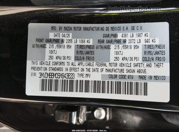 3MVDMBBM0SM843633 2025 MAZDA CX-30 Black Շարժիչի բաժամունքի տեսք